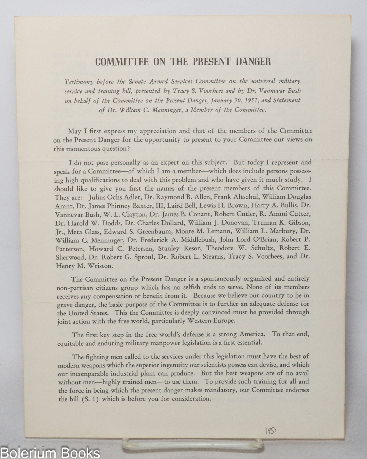 Committee on the Present Danger: Testimony before the Senate Armed ...
