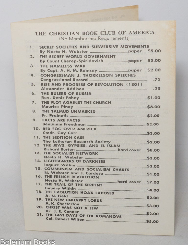 Cat.No: 342623 The Christian Book Club of America (no membership requirements): Booklist