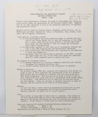 Cat.No: 342973 Voter Education and Registration Project. National Student YMCA. Spring -...