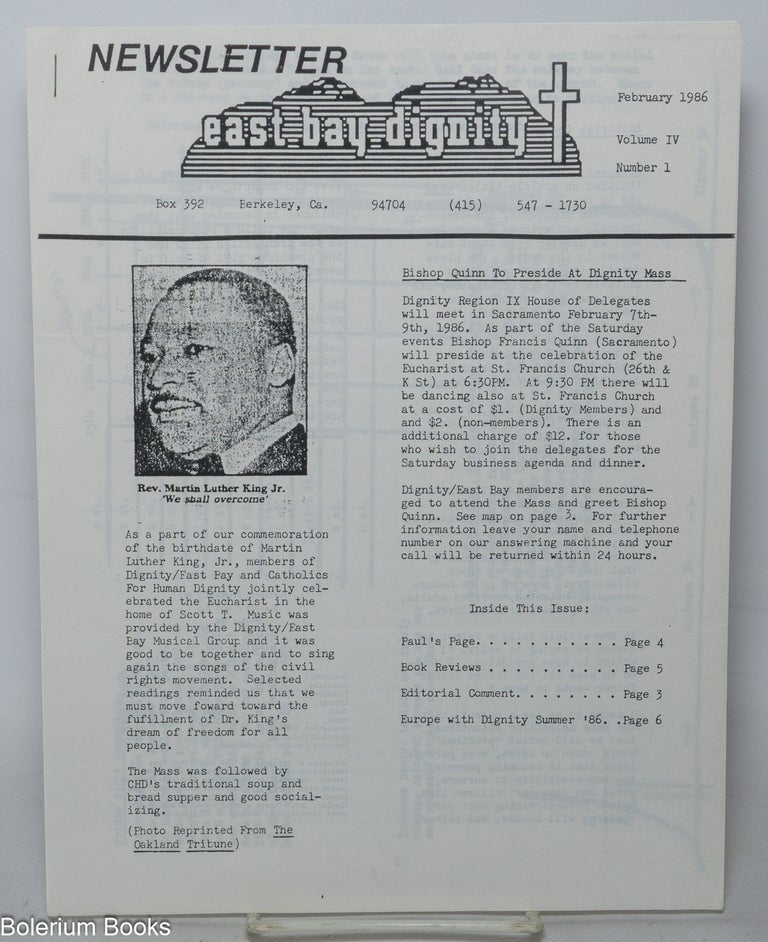 Cat.No: 343186 East Bay Dignity newsletter: vol. 4, #1, Feb. 1986: MLK
