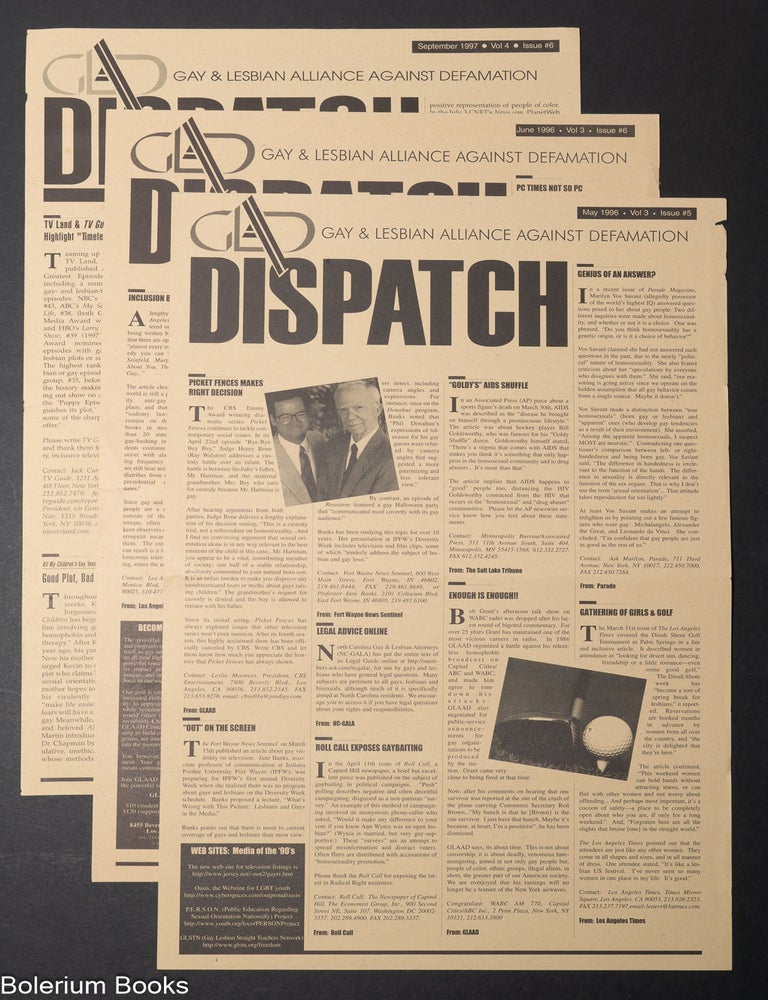 Cat.No: 343230 GLAAD Dispatch [three issues] vol. 3, #5 May & #6