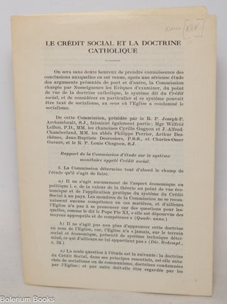 Cat.No: 343281 La cr&eacute;dit social et la doctrine catholique