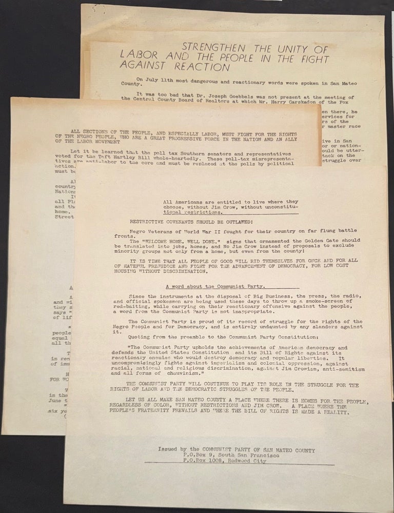 Cat.No: 344080 [Three leaflets opposing housing segregation, from the Communist Party of San Mateo County]