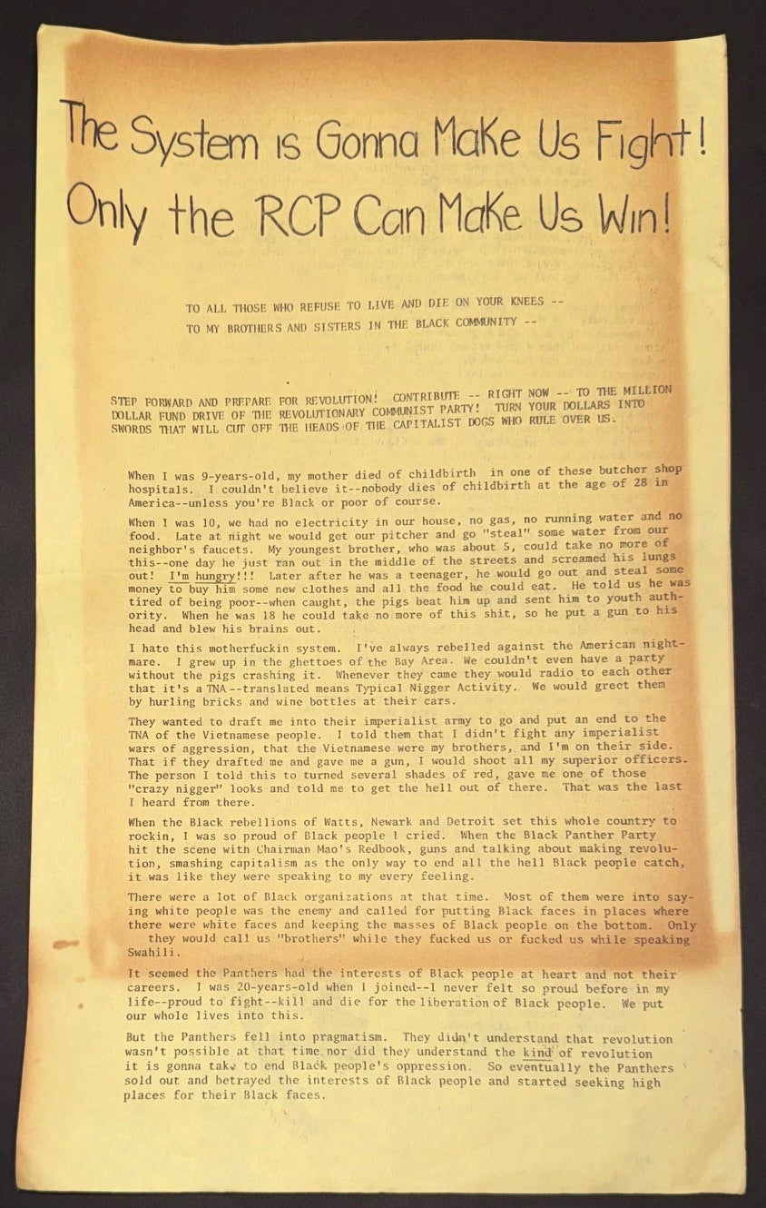 The system is gonna make us fight. Only the RCP can make us win! handbill
