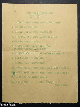 Cat.No: 344882 Anti-Bakke Decision Coalition Chant Sheet (May 13, 1978