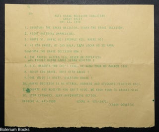 Cat.No: 344882 Anti-Bakke Decision Coalition Chant Sheet (May 13, 1978