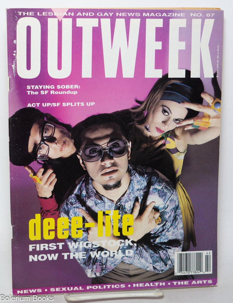 Cat.No: 345239 OutWeek: the lesbian & gay news magazine; #67, Oct. 10, 1990: deee-lite. Gabriel Rotello, Lady Kier Deee-Lite, ACT UP/SF.