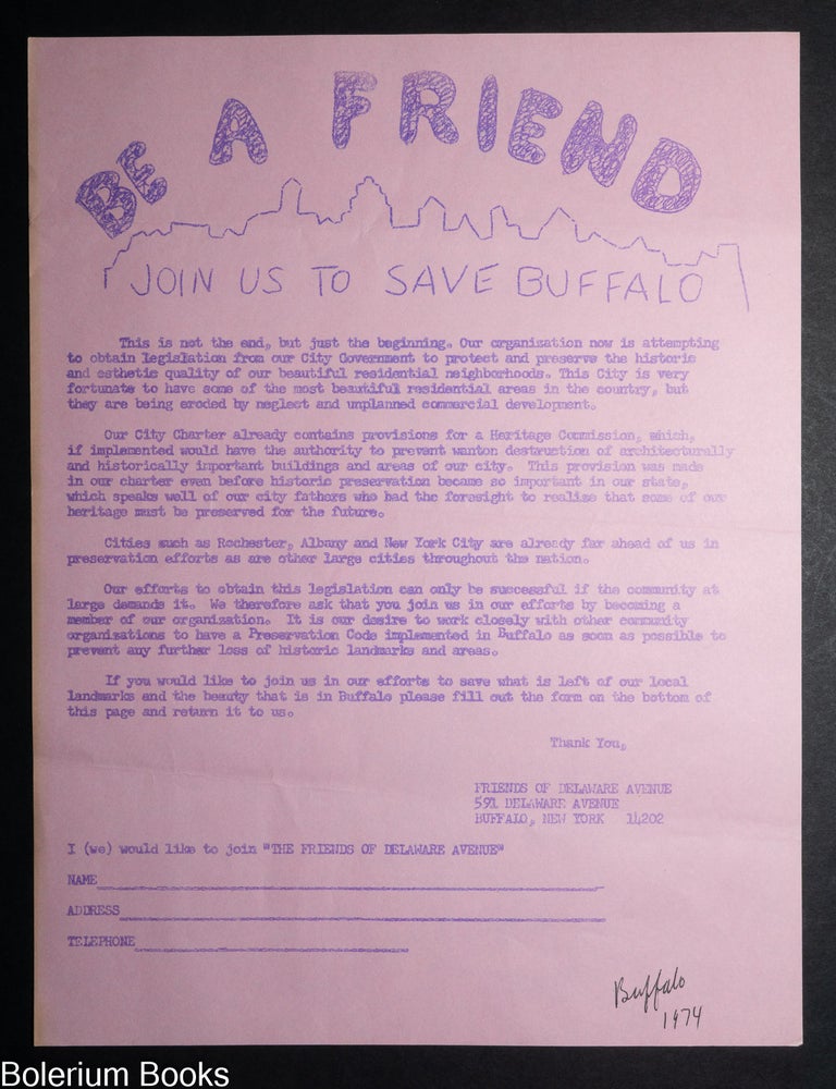 Cat.No: 345699 Be a Friend / Join Us to Save Buffalo [handbill]