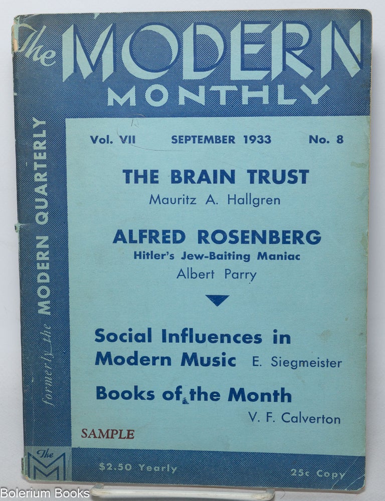 Cat.No: 345726 The Modern Monthly; vol. 7, no. 8, September 1933. V. F Calverton.