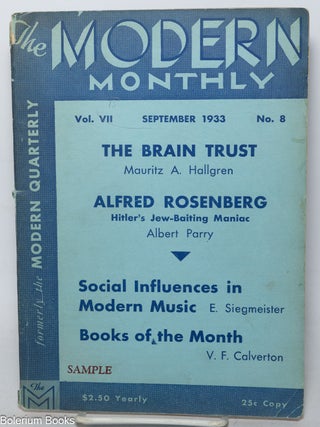 Cat.No: 345726 The Modern Monthly; vol. 7, no. 8, September 1933. V. F Calverton