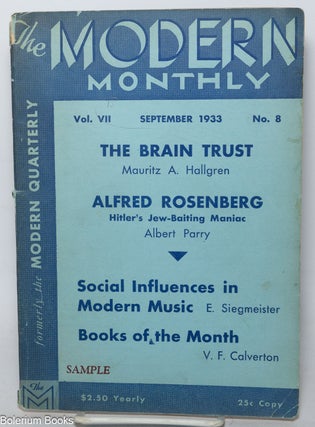 Cat.No: 345726 The Modern Monthly; vol. 7, no. 8, September 1933. V. F Calverton