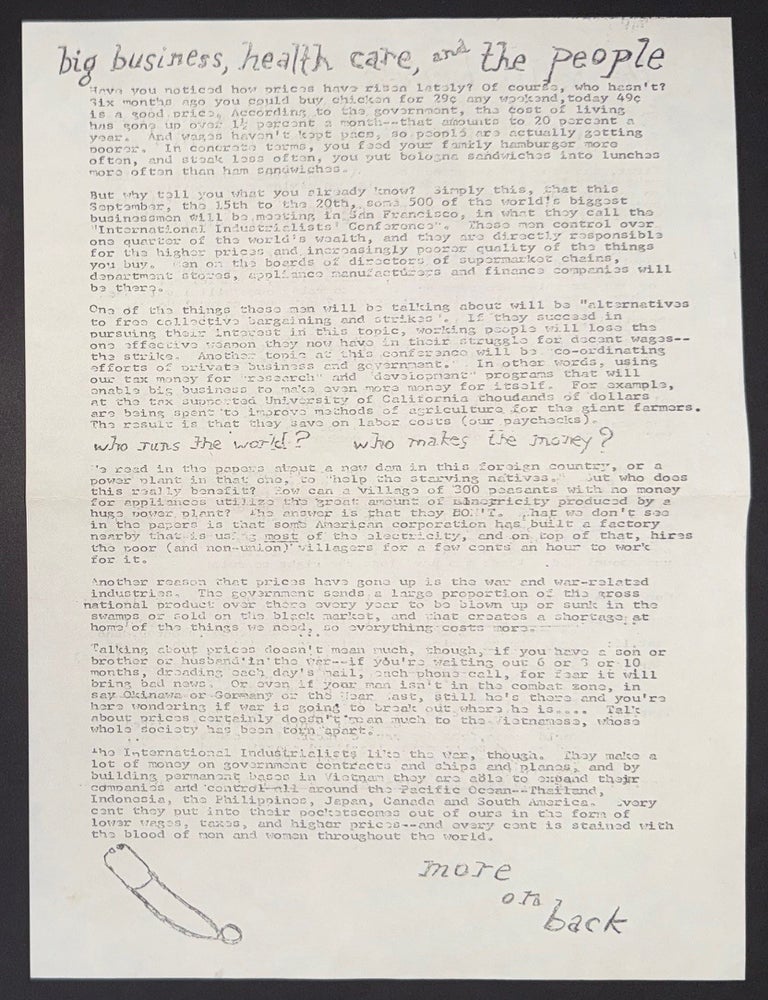 Cat.No: 345939 Big business, health care, and the people [handbill]