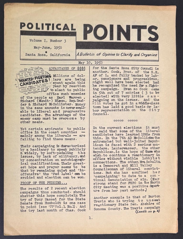 Cat.No: 345947 Political Points: a bulletin of opinion to clarify and organize. Vol. 1 no. 3 (May-June 1950)