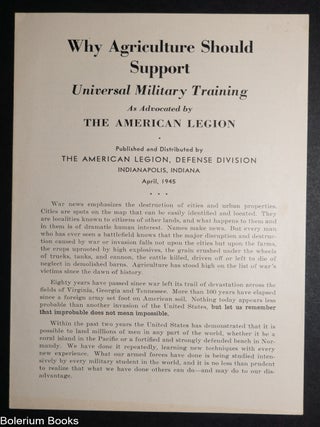 Cat.No: 346392 Why Agriculture Should Support Universal Military Training as Advocated by...