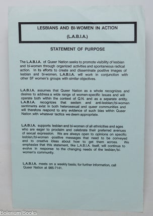 Cat.No: 346577 Lesbians and Bi-women in Action (L.A.B.I.A.) Statement of purpose [leaflet