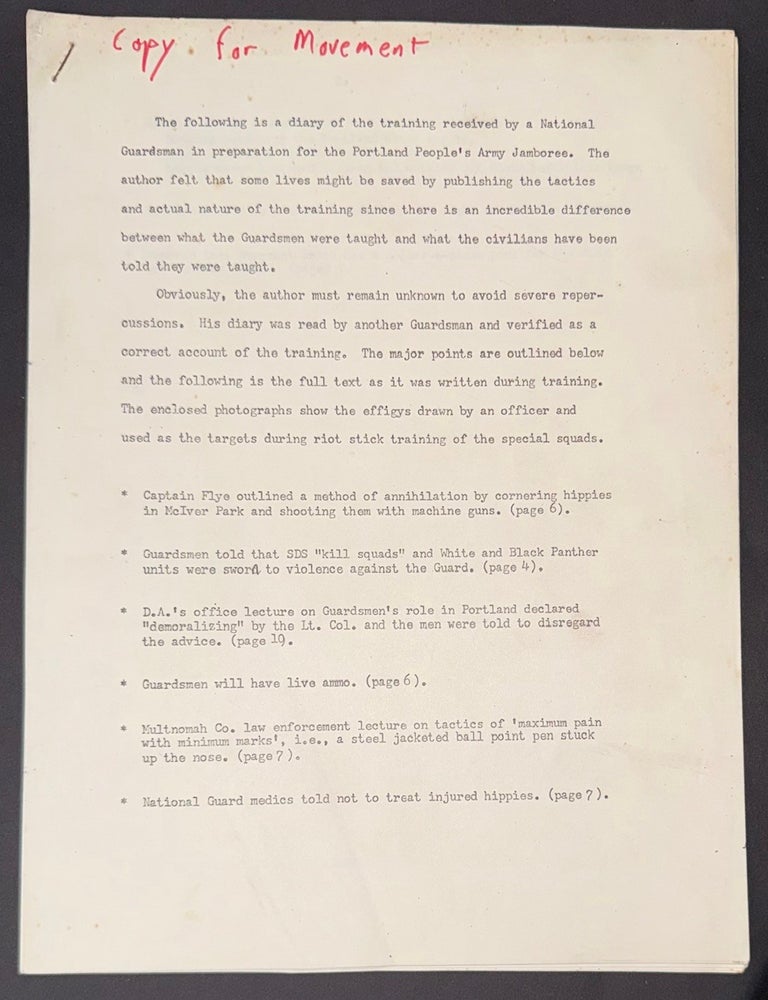 Cat.No: 346781 "The following is a diary of the training received by a National Guardsman in preparation for the Portland People's Army Jamboree."