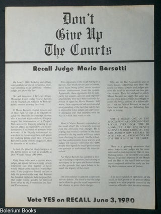 Cat.No: 347491 Don't Give Up The Courts: Recall Judge Mario Barsotti [handbill