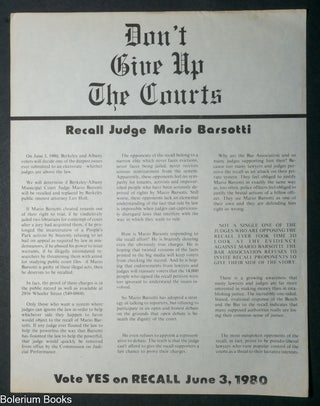 Cat.No: 347491 Don't Give Up The Courts: Recall Judge Mario Barsotti [handbill