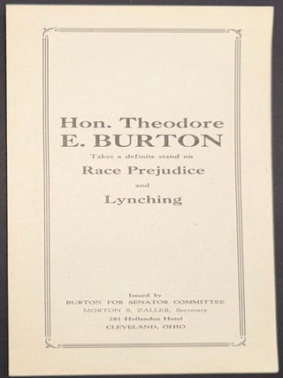 Cat.No: 347741 Hon. Theodore E. Burton takes a definite stand on race prejudice and...