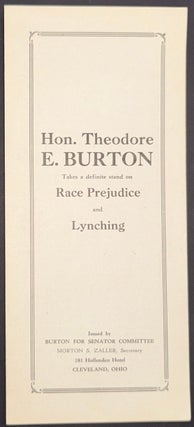 Cat.No: 347741 Hon. Theodore E. Burton takes a definite stand on race prejudice and...