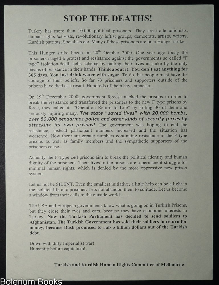 Cat.No: 347841 Stop the Deaths! [handbill]