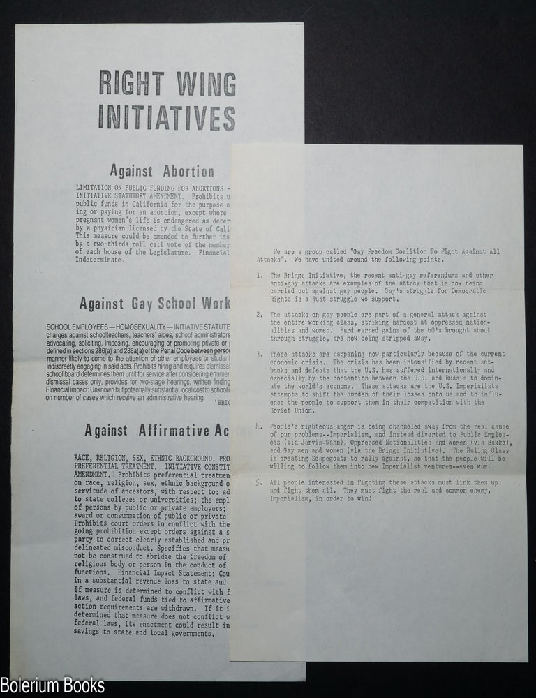 Cat.No: 348039 [Two handbills by the Gay Freedom Coalition Against All Attacks]