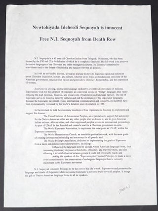 Cat.No: 348426 Nvwtohiyada Idehesdi Sequoyah is innocent. Free N.I. Sequoyah from Death...