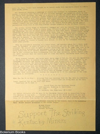 Cat.No: 348589 Support the Striking Kentucky Miners [handbill]. Berman Gibson