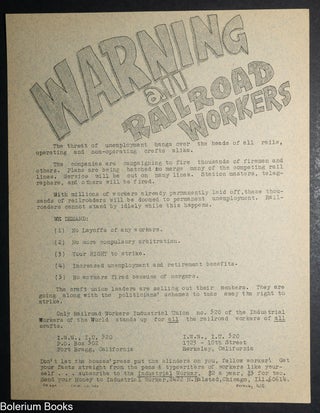 Cat.No: 348665 Warning all railroad workers [handbill