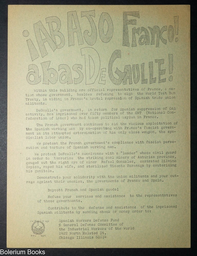 Cat.No: 348703 Abajo Franco! abas DeGaulle! [handbill