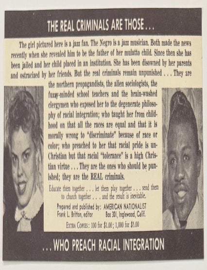 Cat.No: 349456 The real criminals are those... who preach racial integration [leaflet]. Frank Britton.