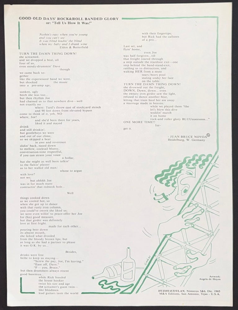 Cat.No: 349541 Good Old Days' Rock&Roll Banded Glory, or: "Tell us how it was!" [broadside]. Juan Bruce-Novoa.