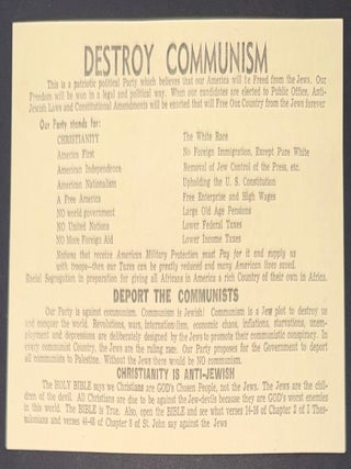 Free America from the Jews / Destroy Communism [card]