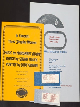 In Concert: Three Singular Women. Music by Margaret Adam, Dance by Susan Gluck, Poetry by Judy...