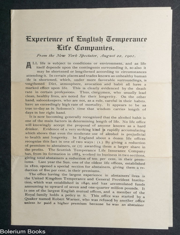 Cat.No: 350227 Experience of English Temperance Life Companies. Geo W. Mason.