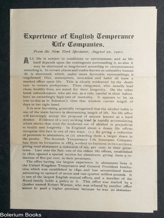 Cat.No: 350227 Experience of English Temperance Life Companies. Geo W. Mason