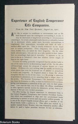 Cat.No: 350227 Experience of English Temperance Life Companies. Geo W. Mason