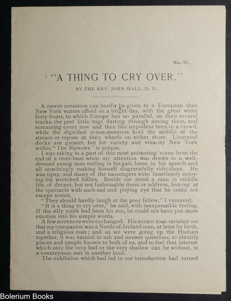 Cat.No: 350228 "A Thing to Cry Over". Rev. John Hall.