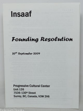Cat.No: 350240 Insaaf: founding resolution
