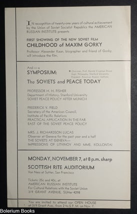 Cat.No: 350406 First showing of the new Soviet film Childhood of Maxim Gorky / Professor...
