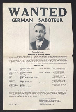 Cat.No: 350855 Wanted: German Saboteur Rheinhold Rudolf Barth [poster