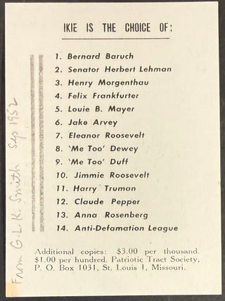 Ikie Eisenhower vill KEEP US Noys in Power [card]