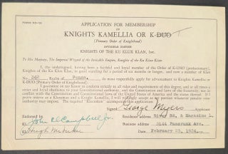 Cat.No: 350960 Application for Membership in Knights Kamellia or K-Duo (Primary Order of...