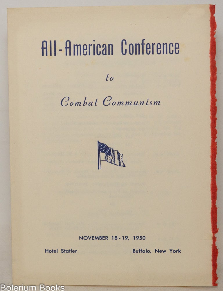 Cat.No: 351409 All-American Conference to Combat Communism; November 18-19, 1950, Hotel...