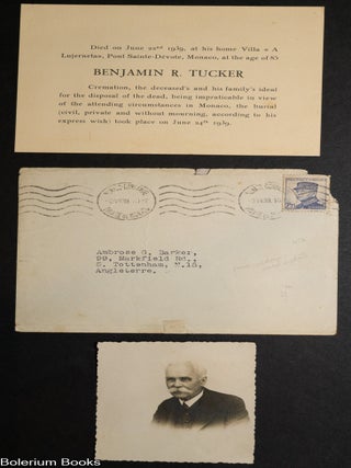 Benjamin R. Tucker memorial notification and complementary photograph