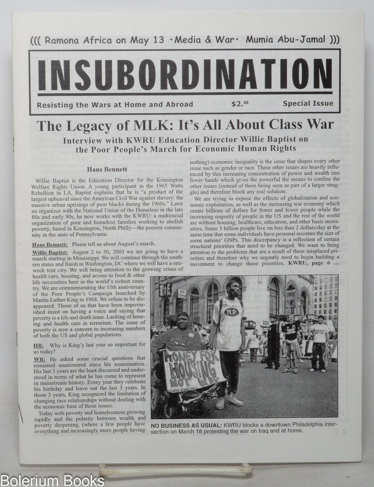 Cat.No: 351627 Insubordination, special issue. Resisting the Wars at Home and Abroad. Arthur Stamoulis.