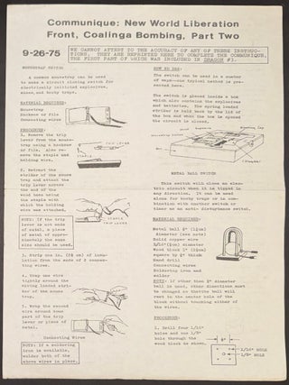 Cat.No: 351693 Communique: New World Liberation Front, Coalinga Bombing, Part Two...