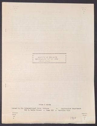 Cat.No: 351720 Analysis of the Alien Registration Law of 1940 (Smith Bill