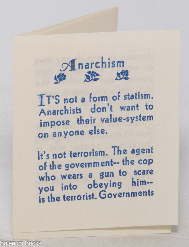 Cat.No: 351728 Anarchism. Fred Woodworth.