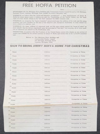 Cat.No: 351902 Free Hoffa Petition. Jimmy Hoffa